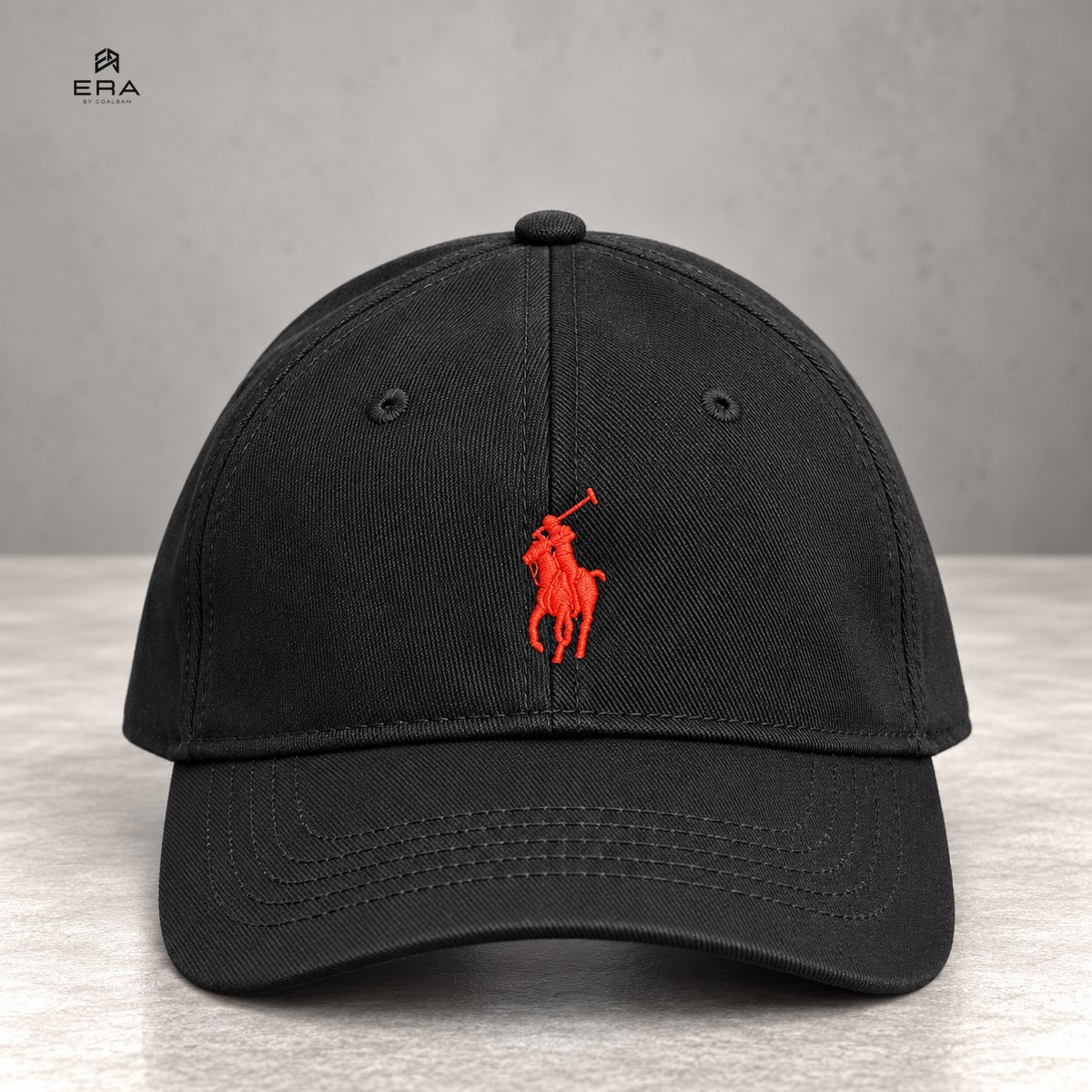 Casquette ERA Polo Noir & Rouge – vue de face