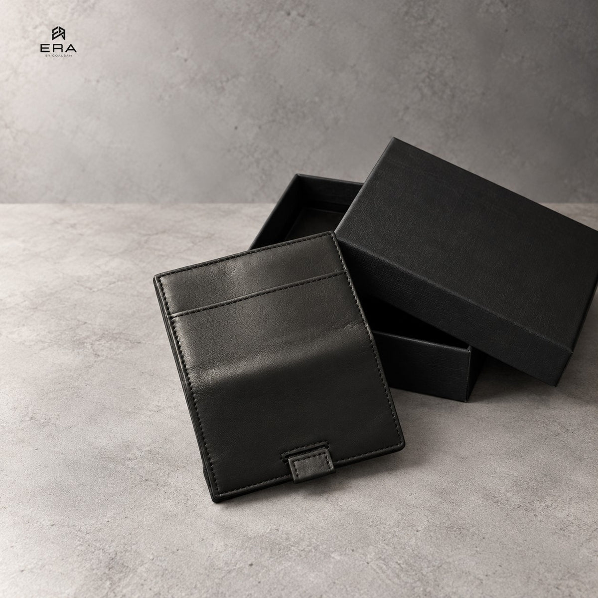 Porte-cartes cuir ERA noir – ouvert